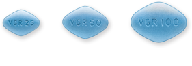 Images showing Viagra Blue-diamond shaped tablet doses: 25 milligram, 50 milligram, and 100 milligram
